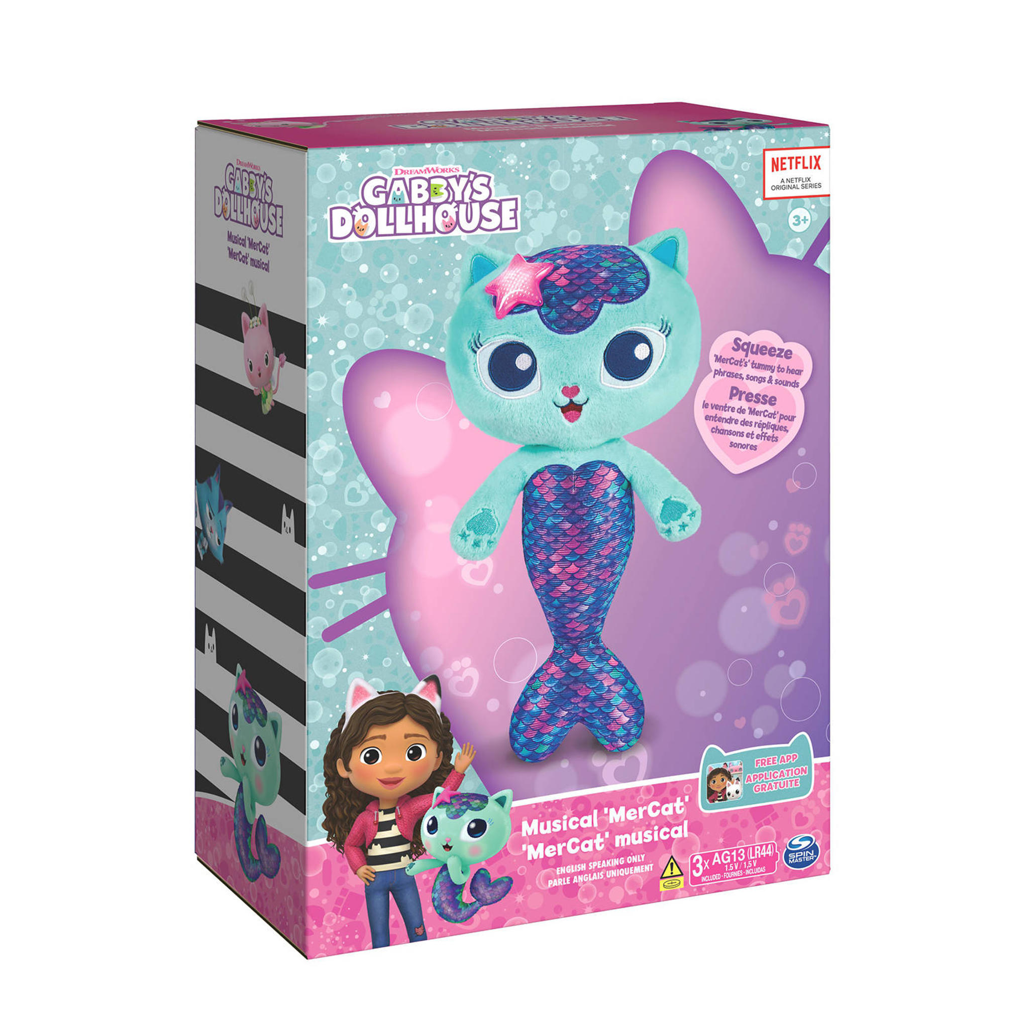 Gabby's Dollhouse Gabby's Poppenhuis Meerminkat met licht en geluid interactieve knuffel - Afbeelding 7