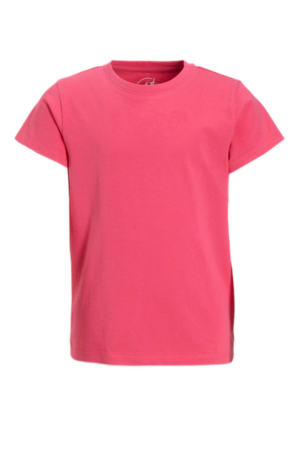 Roze meisjes anytime basic T-shirt van katoen met effen, korte mouwen en ronde hals