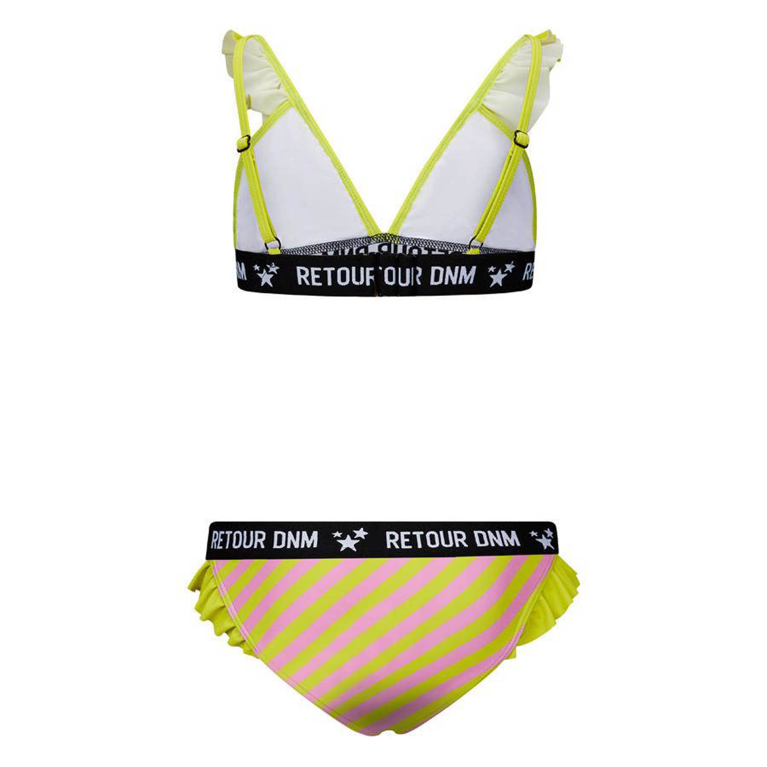 Retour Jeans triangel bikini Reanna met ruches limegroen roze