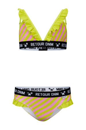 triangel bikini Reanna met ruches limegroen/roze