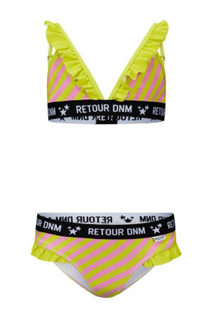 triangel bikini Reanna met ruches limegroen/roze