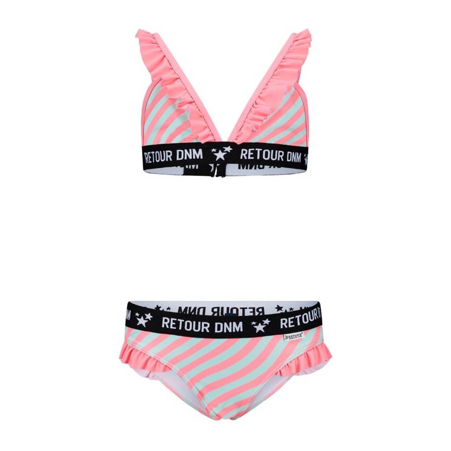 Retour Jeans triangel bikini Reanna met ruches roze lichtblauw Meisjes Polyamide 122 128