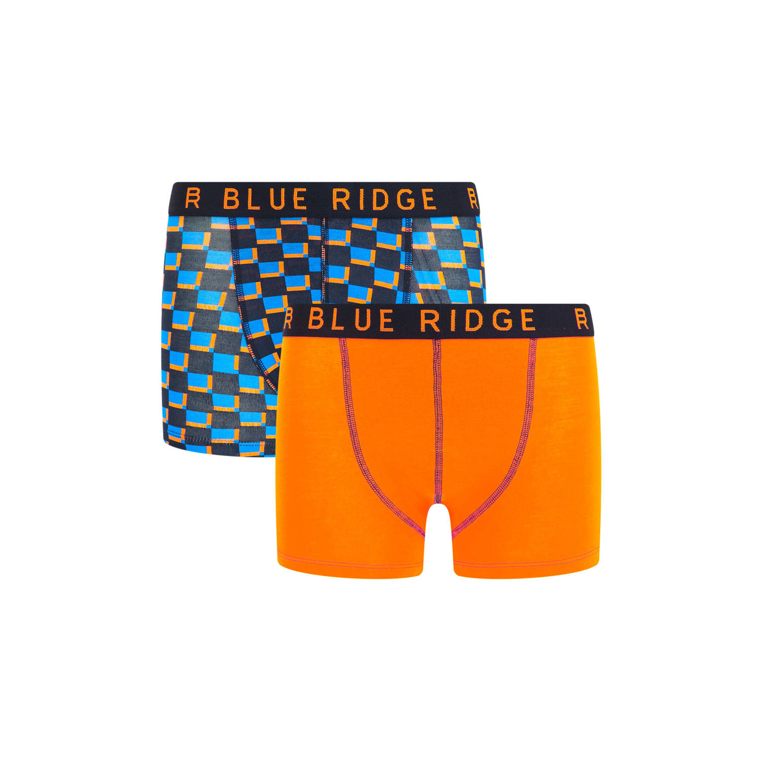 WE Fashion Blue Ridge boxershort set van 2 blauw oranje Jongens Stretchkatoen 110 116