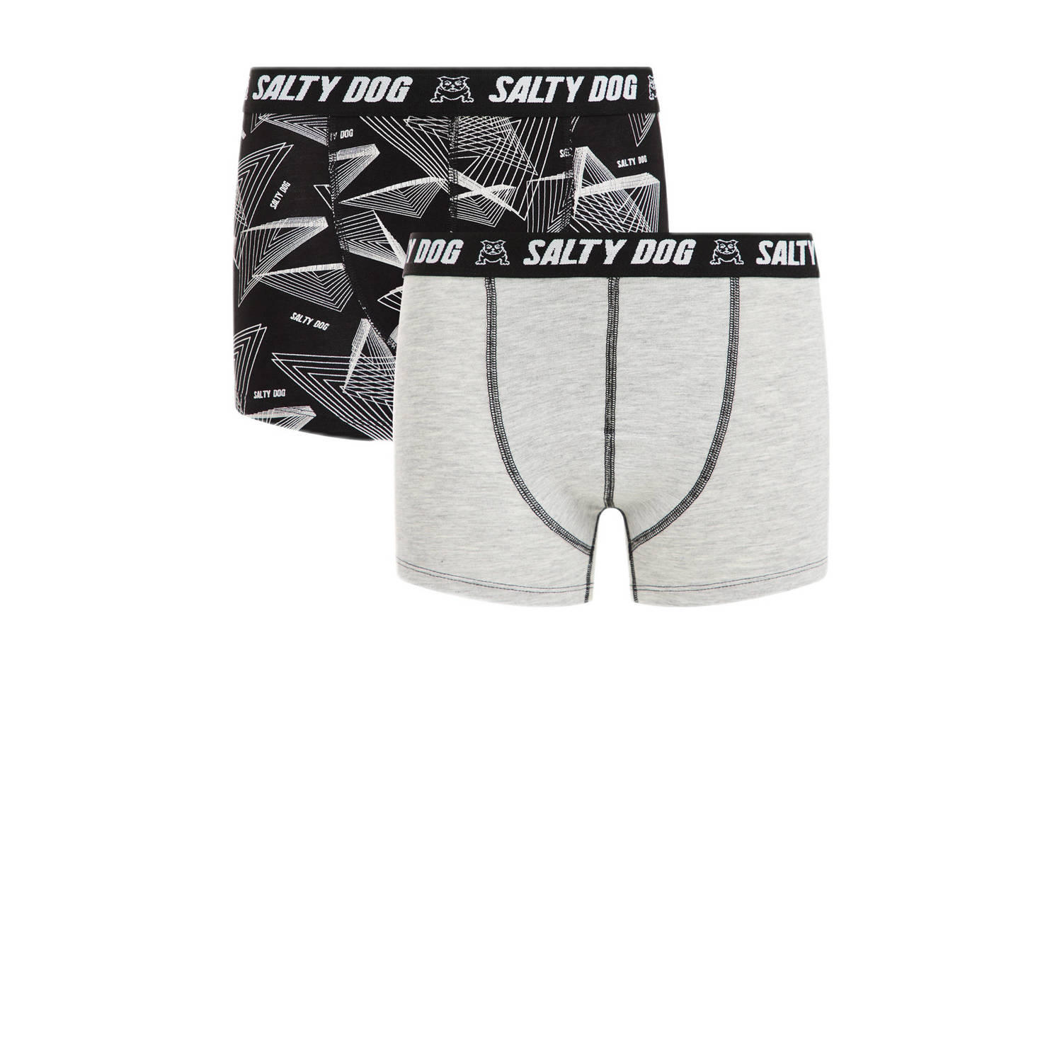 WE Fashion Salty Dog boxershort set van 2 zwart grijs Jongens Katoen 122 128