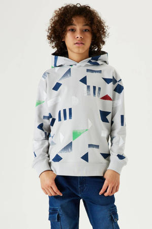 hoodie met all over print grijs/blauw/groen/wit