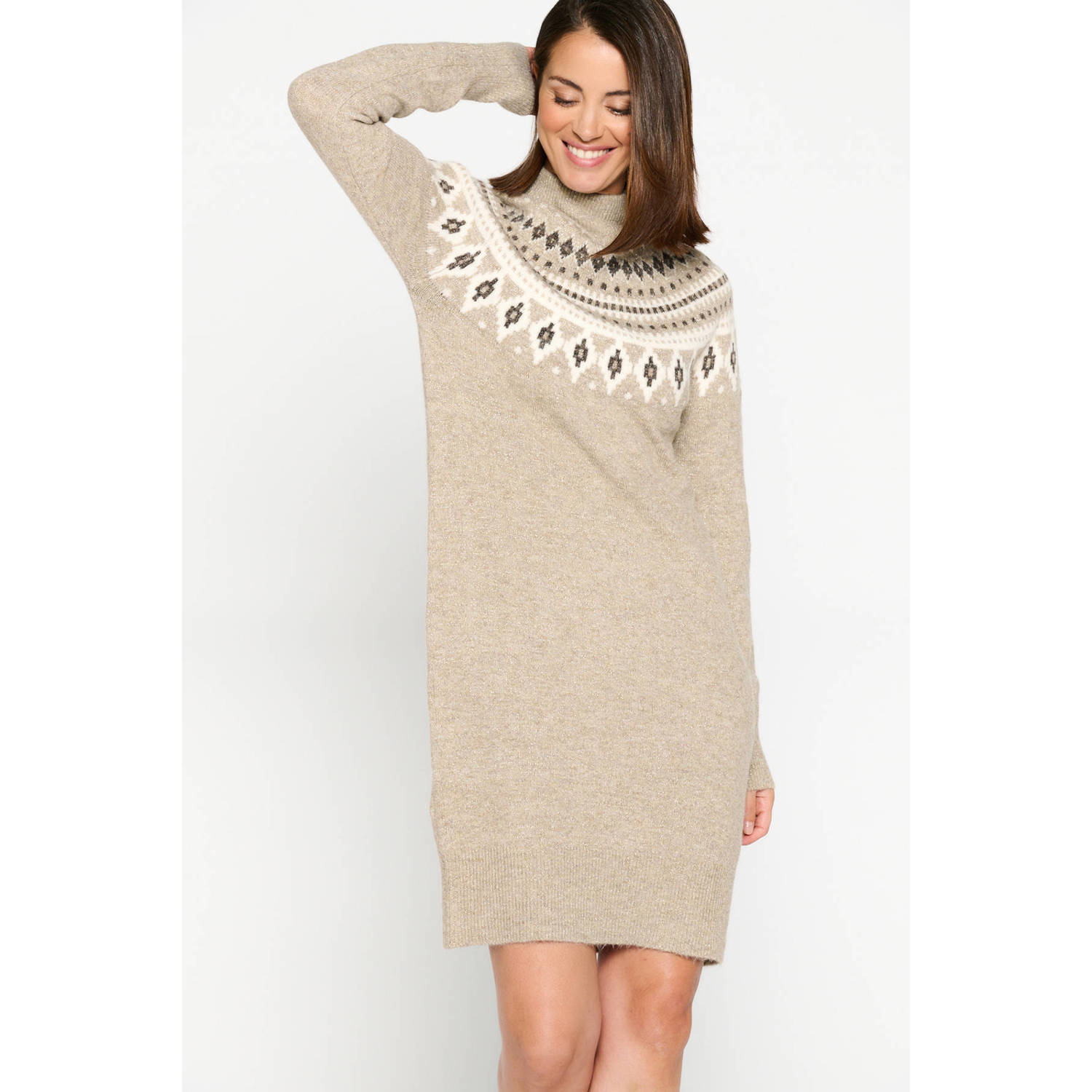 LOLALIZA gebreide jurk beige chine