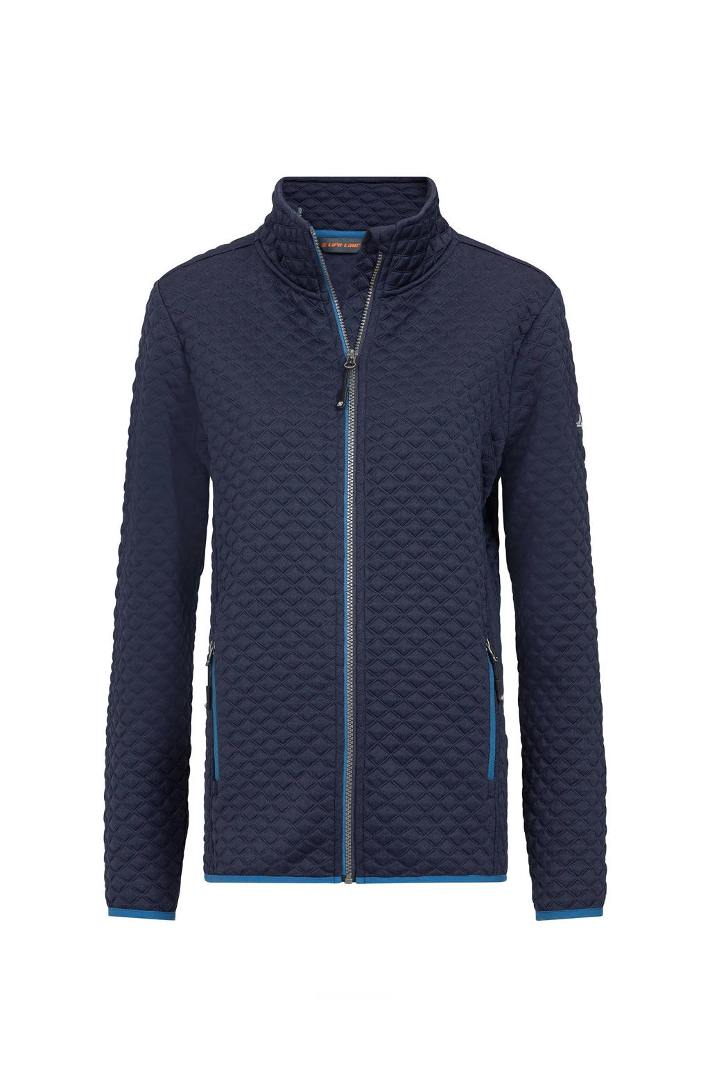 Donkerblauwe dames Life-Line fleece outdoor jack Kemi van polyester met lange mouwen, opstaande kraag en ritssluiting