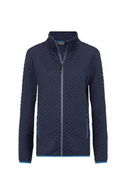 thumbnail: Donkerblauwe dames Life-Line fleece outdoor jack Kemi van polyester met lange mouwen, opstaande kraag en ritssluiting