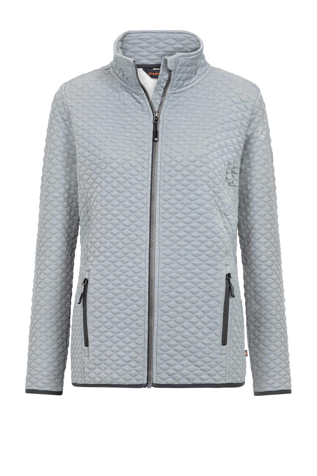 Lichtgrijze dames Life-Line fleece outdoor jack Kemi van polyester met lange mouwen, opstaande kraag en ritssluiting
