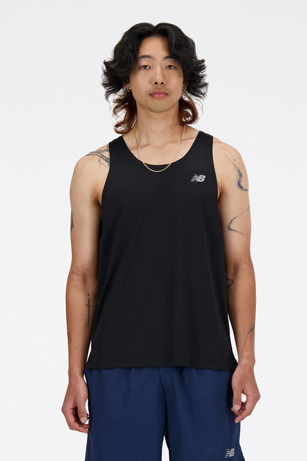 Zwarte heren New Balance hardloopsinglet van polyester met effen en ronde hals