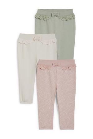 baby skinny broek roze/wit/groen - (set van 3)