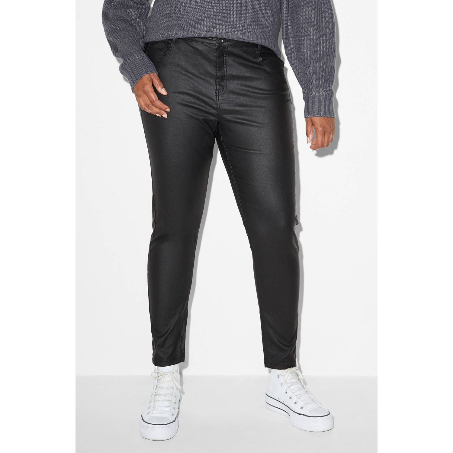 C&A XL Clockhouse coated high waist skinny broek zwart
