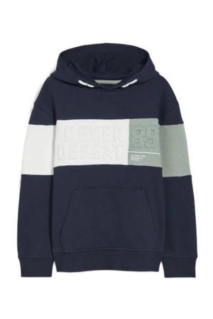 hoodie met 3D applicatie donkerblauw/wit/groen