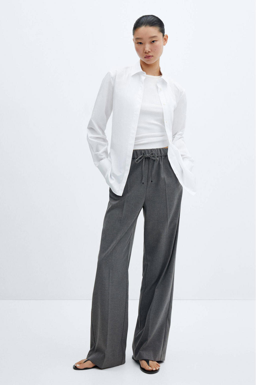 Mango high waist wide leg broek grijs wehkamp