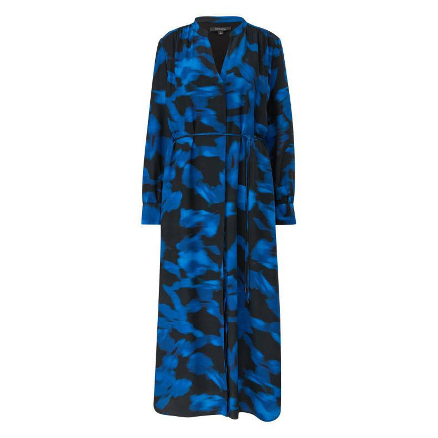 Comma jurk met all over print en ceintuur blauw zwart