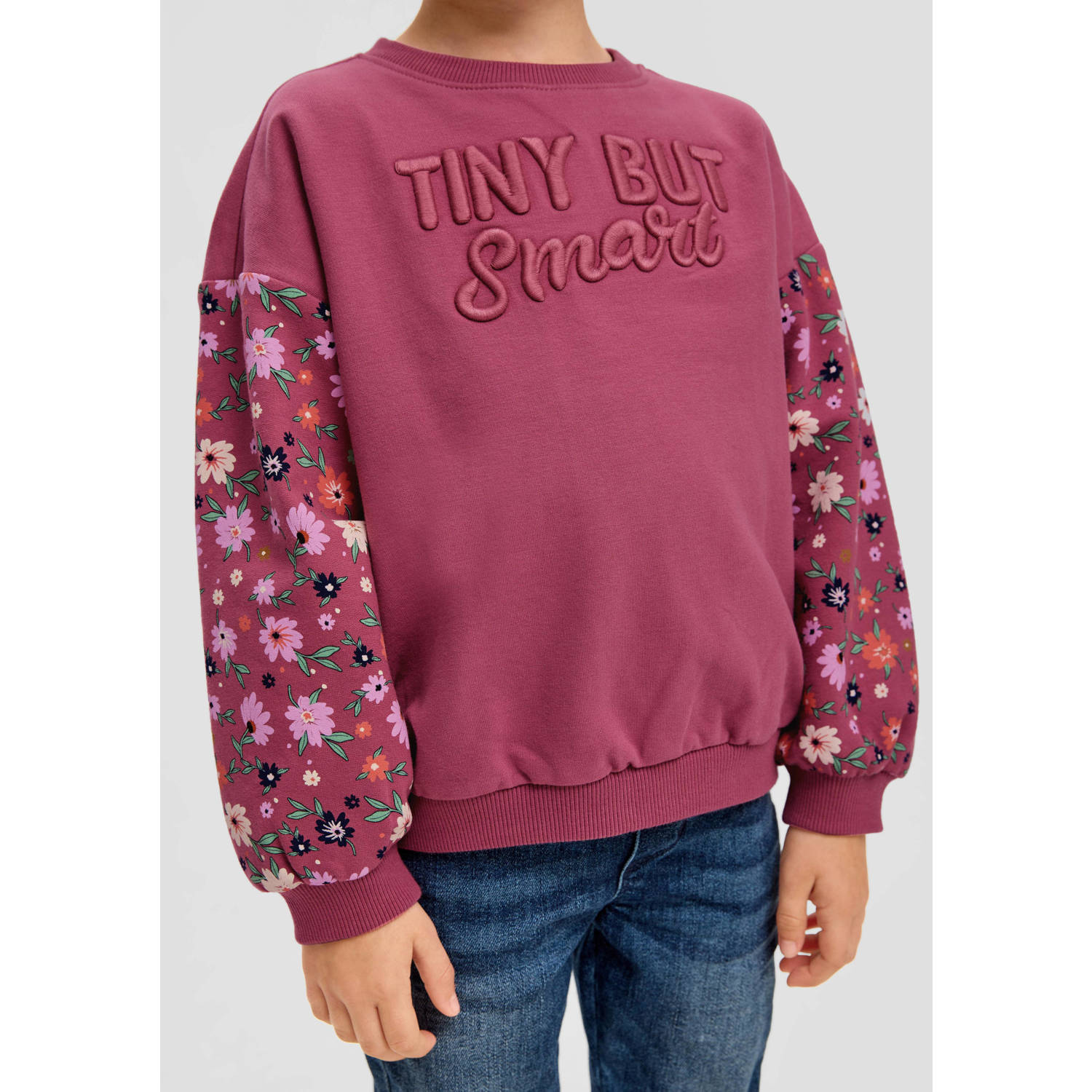 S.Oliver gebloemde sweater donkerroze Bloemen 116 122