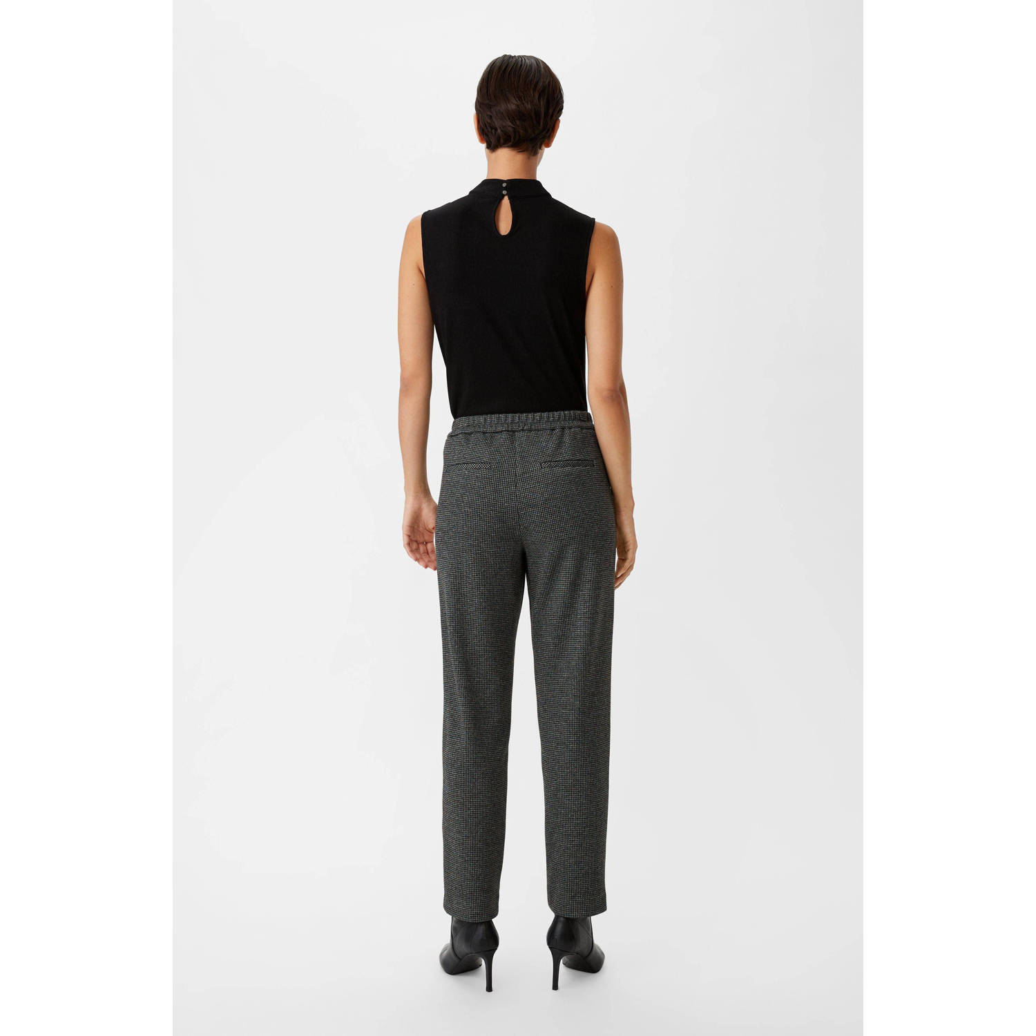 comma straight fit pantalon met pied-de-poule zwart grijs