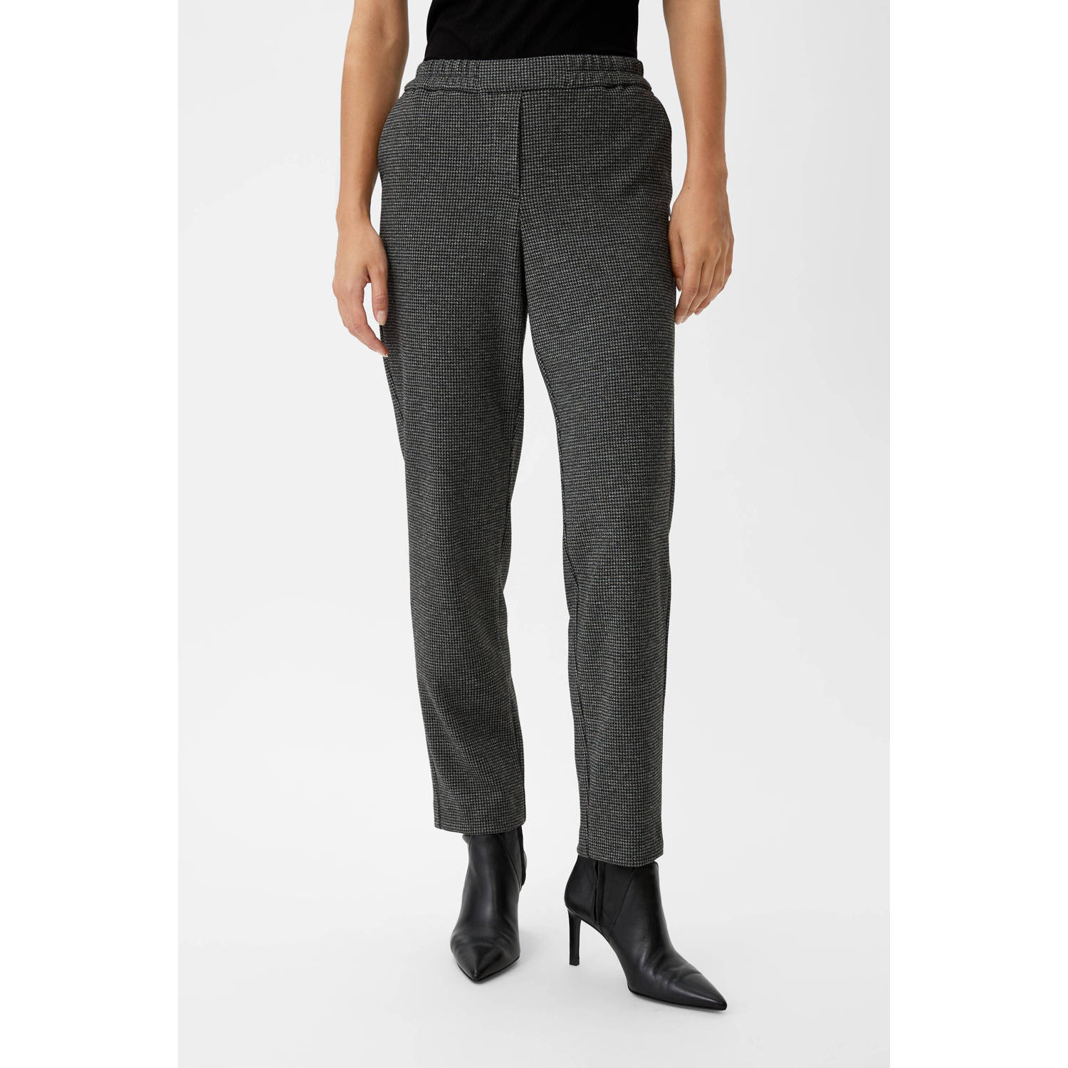 comma straight fit pantalon met pied-de-poule zwart grijs