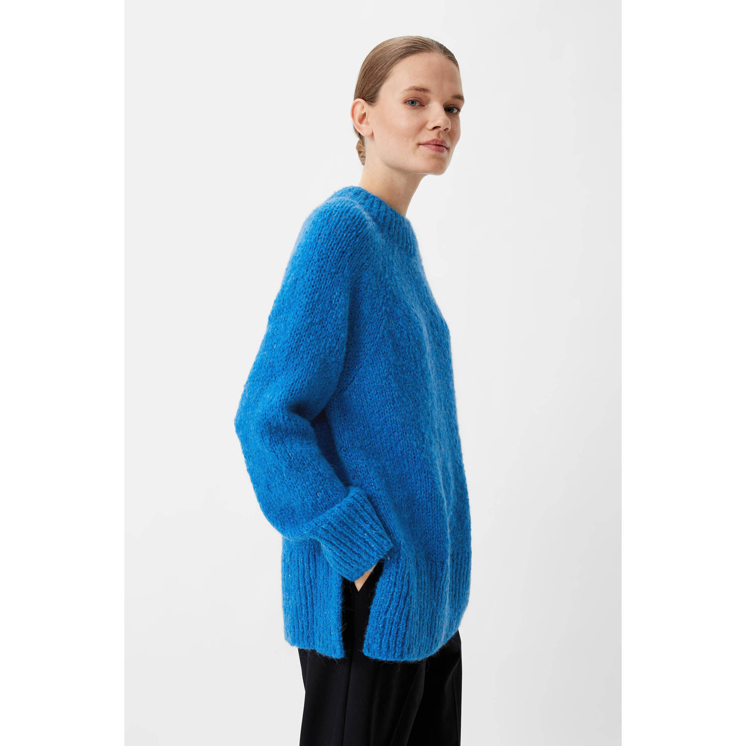 Comma grofgebreide trui met wol blauw