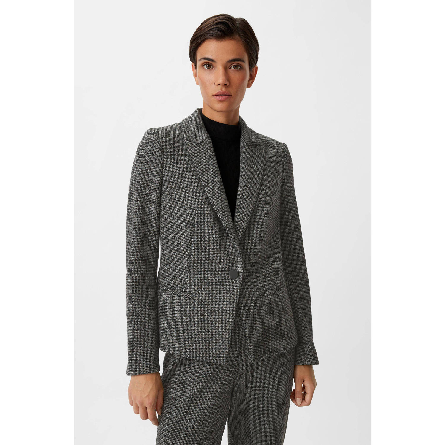 Comma getailleerde blazer met pied-de-poule antraciet