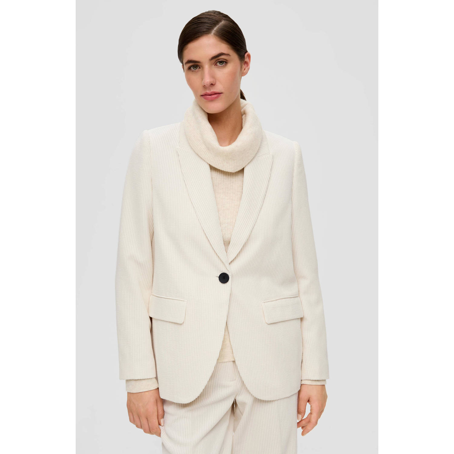 s.Oliver BLACK LABEL corduroy rechtvallende blazer ecru