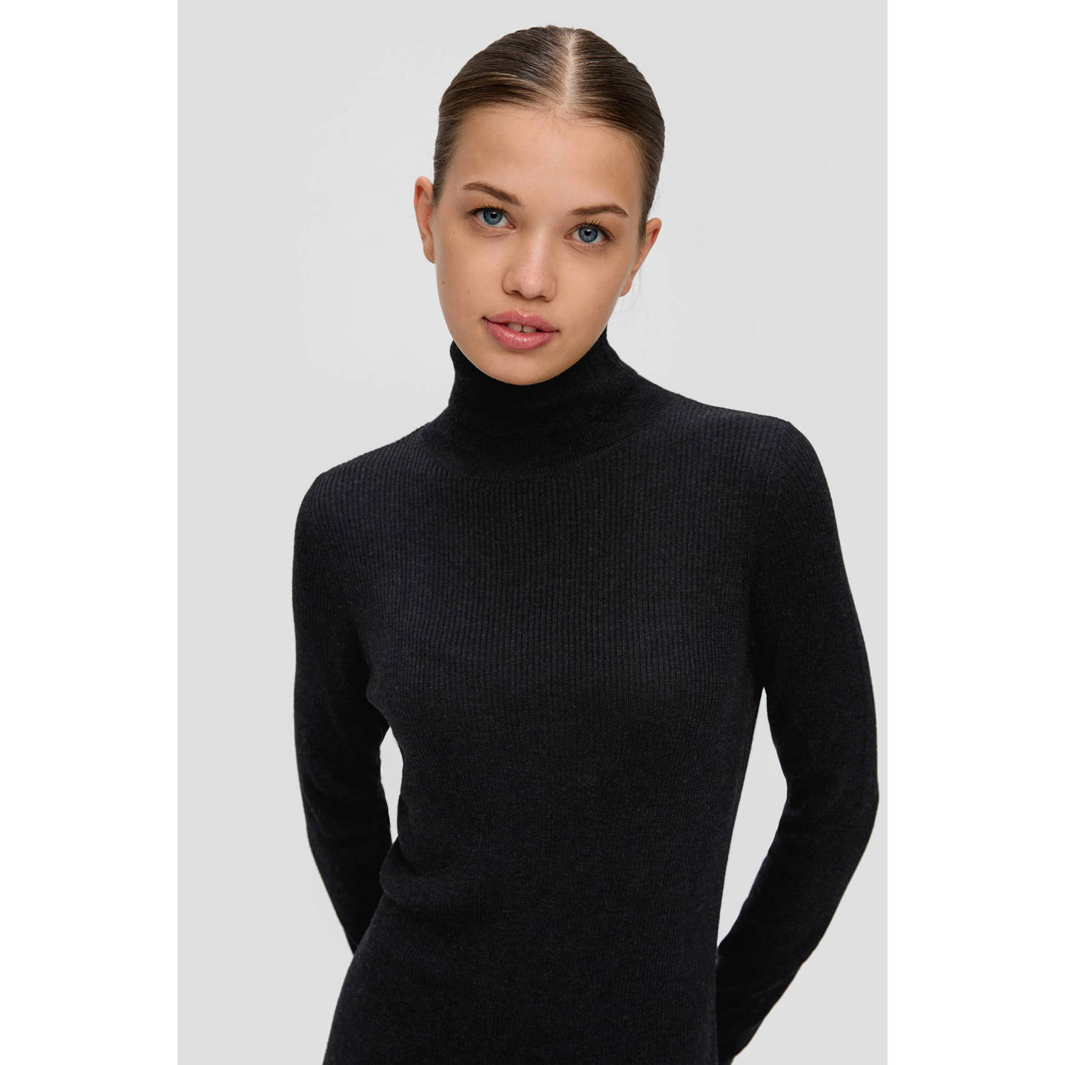 Q S by s.Oliver gebreide bodycon jurk met wol antraciet