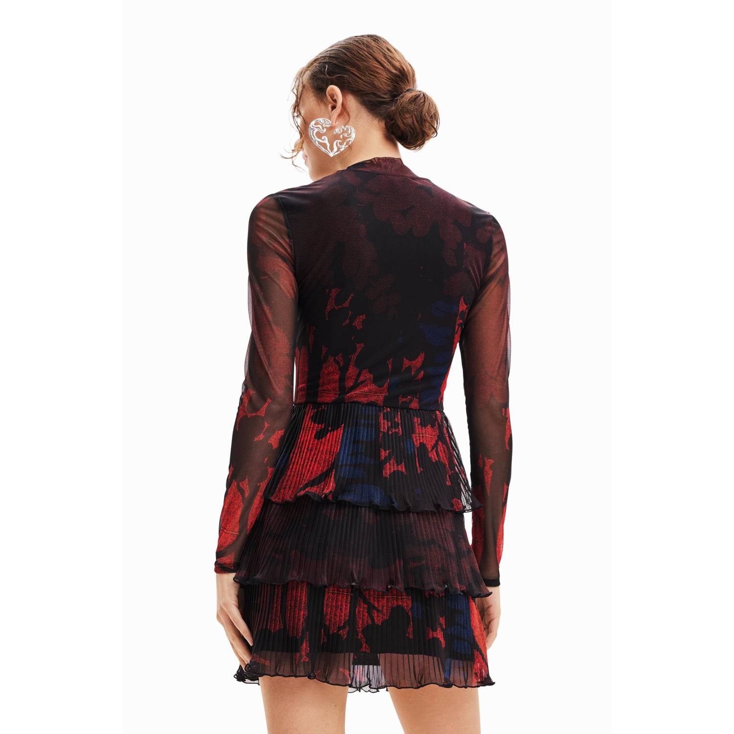 Desigual mesh jurk met all over print zwart rood blauw