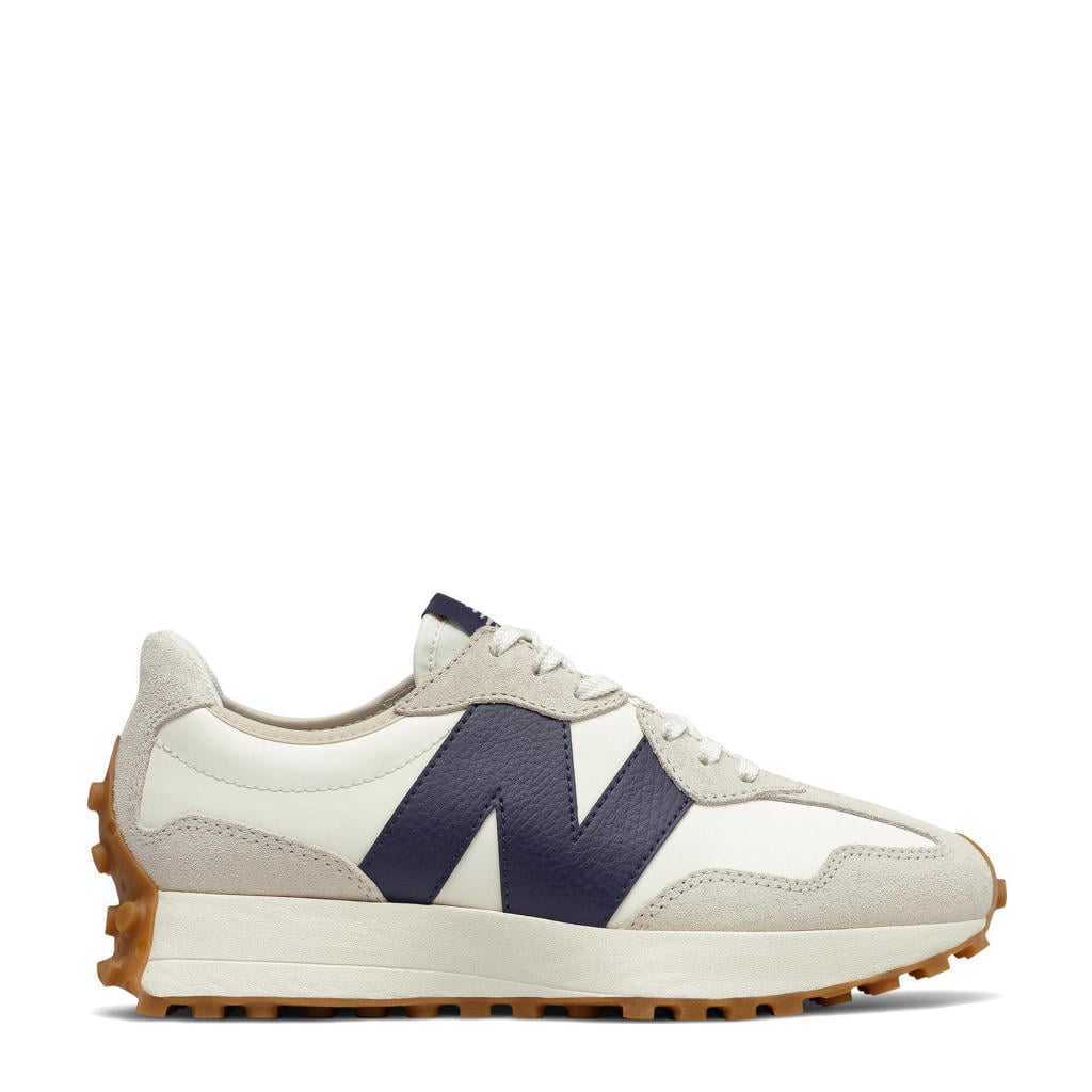Donkerblauw en grijze dames New Balance 327 Seasonal Classic sneakers offwhite van suede/mesh met veters