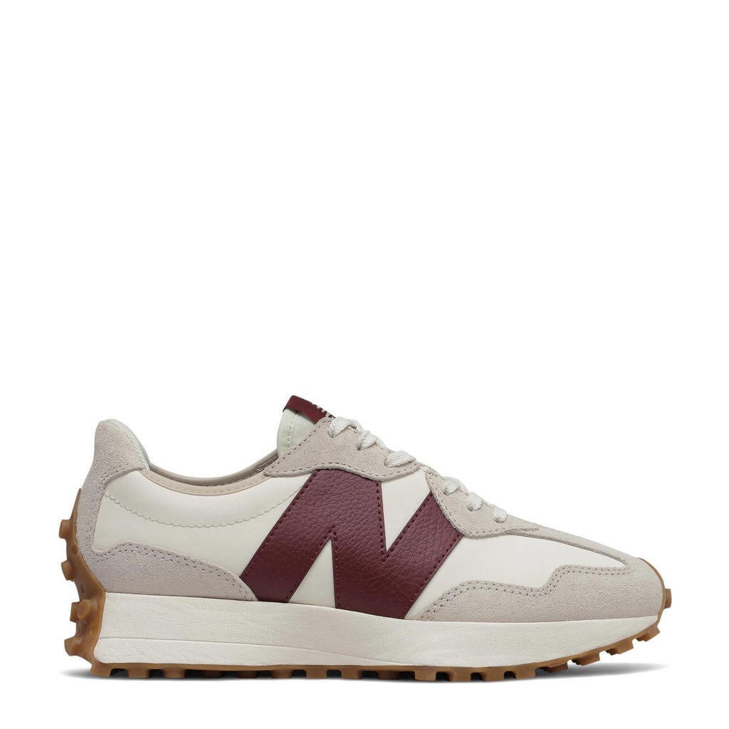 Donkerrood en grijze dames New Balance 327 Seasonal Classic sneakers offwhite van suede/mesh met veters