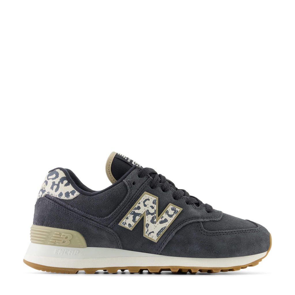 Antraciet en ecru dames New Balance 574 sneakers van mesh-suède-leer/voering: mesh/voetbed: eva met veters en dierenprint
