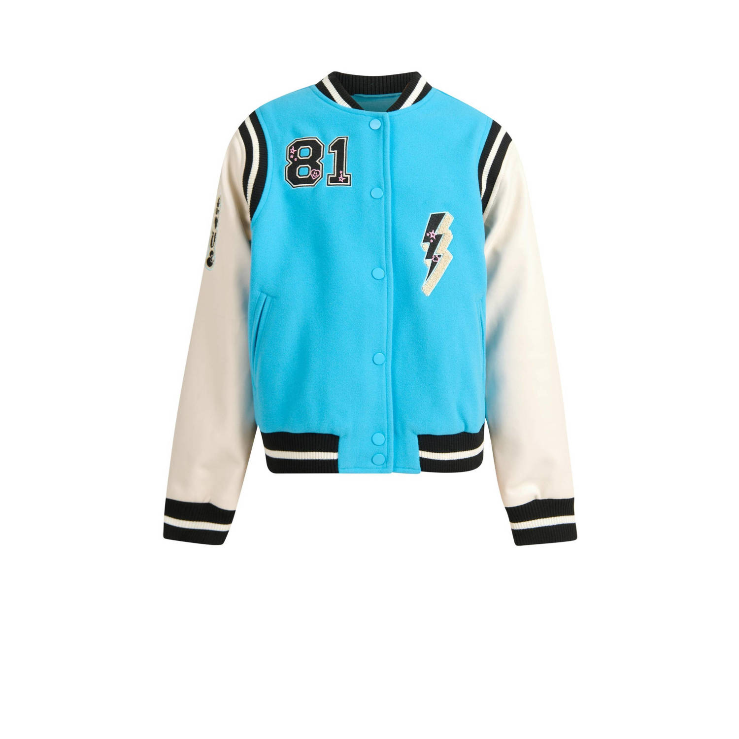 Shoeby baseball jacket felblauw wit zwart Jas Meisjes Katoen Opstaande kraag 134 140