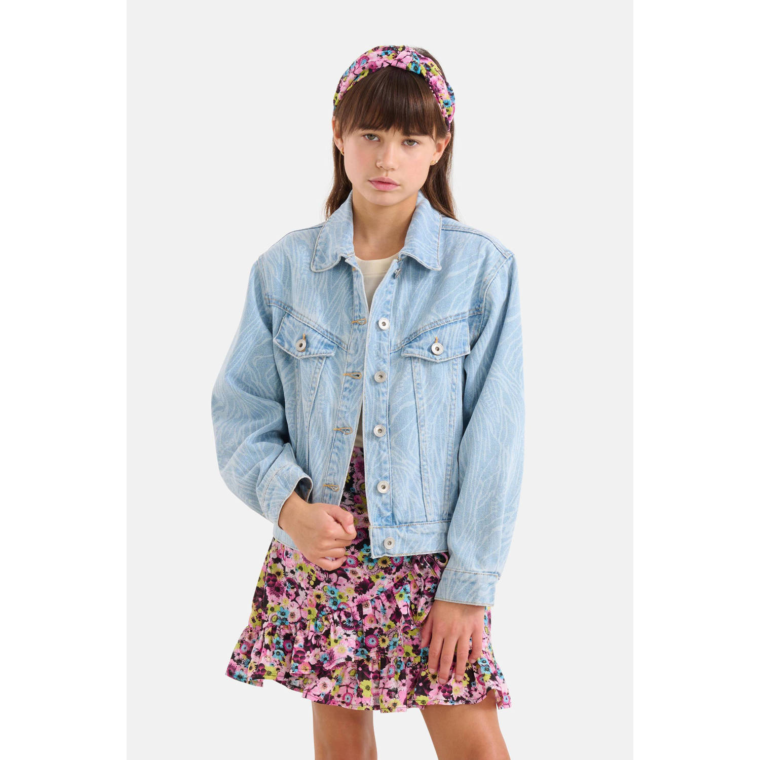 Shoeby spijkerjas met all over print light blue denim bleached
