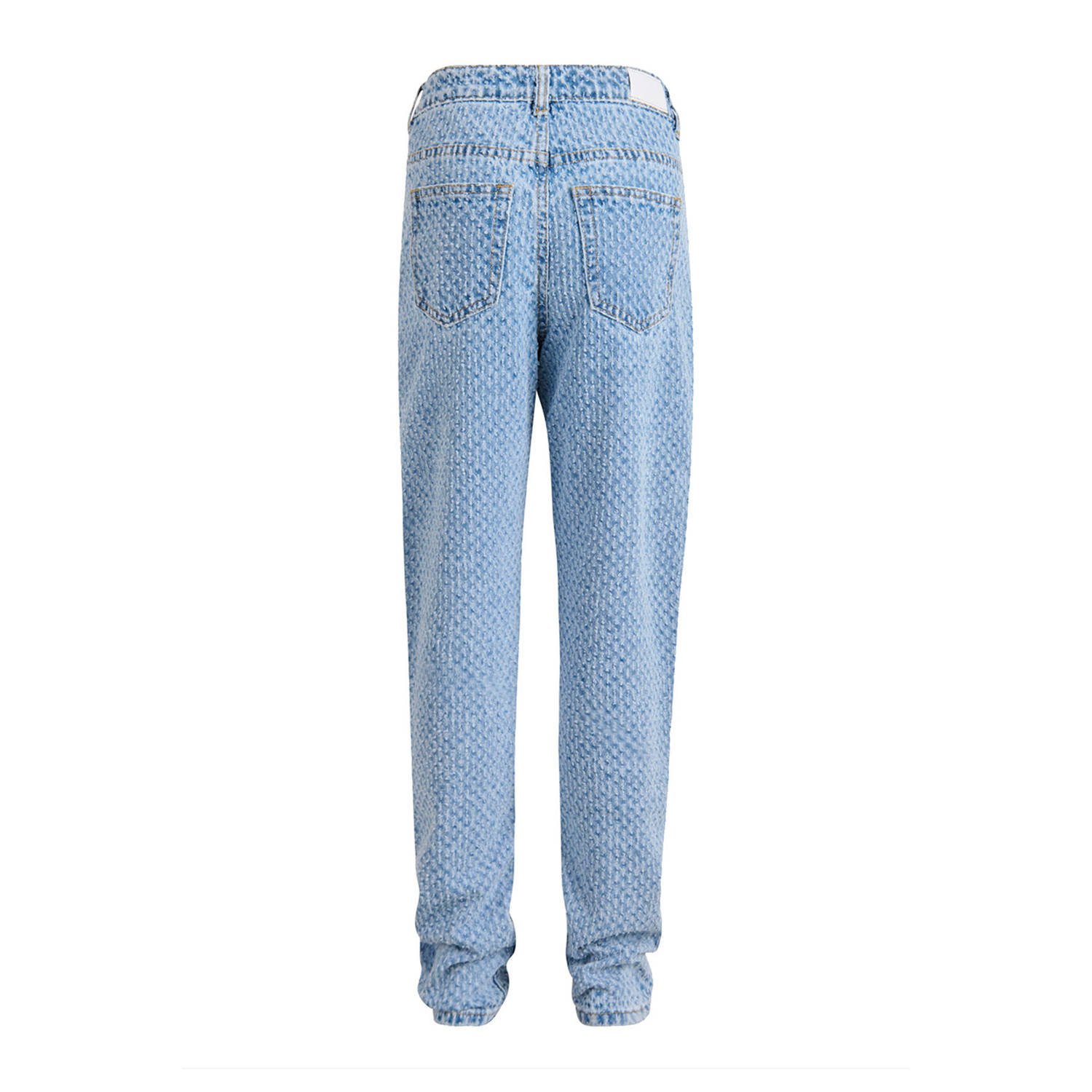 Shoeby high waist straight leg jeans met all over print light blue denim bleached