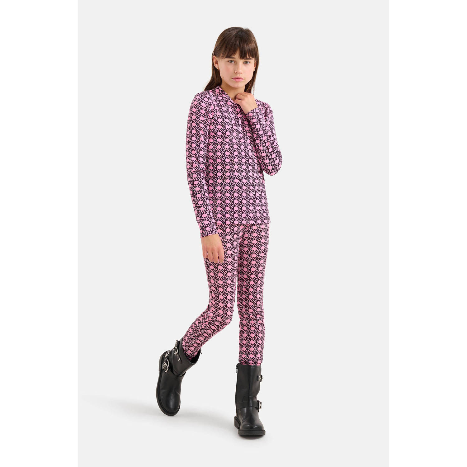 Shoeby longsleeve met all over print roze zwart