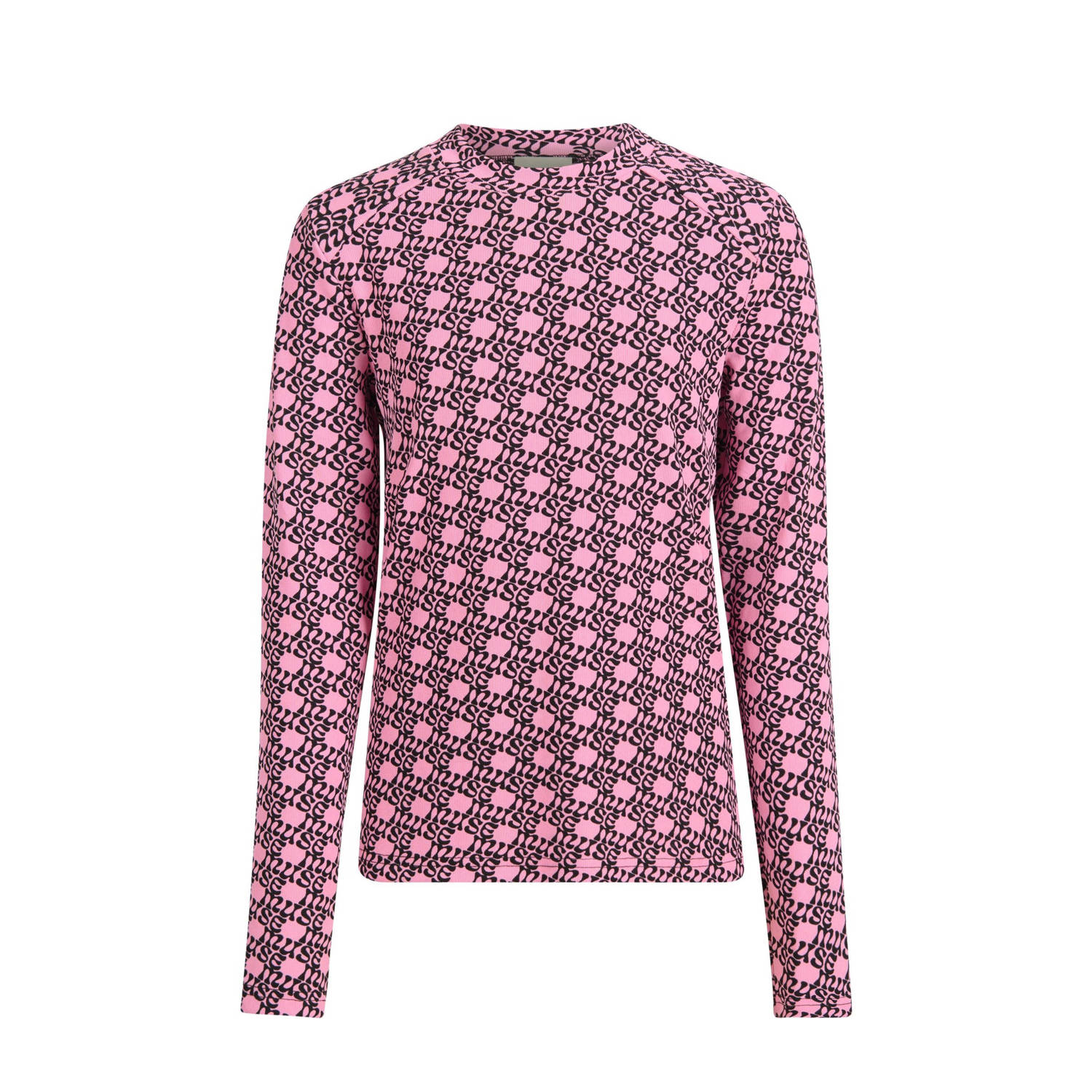 Shoeby longsleeve met all over print roze zwart Meisjes Katoen Ronde hals 110 116