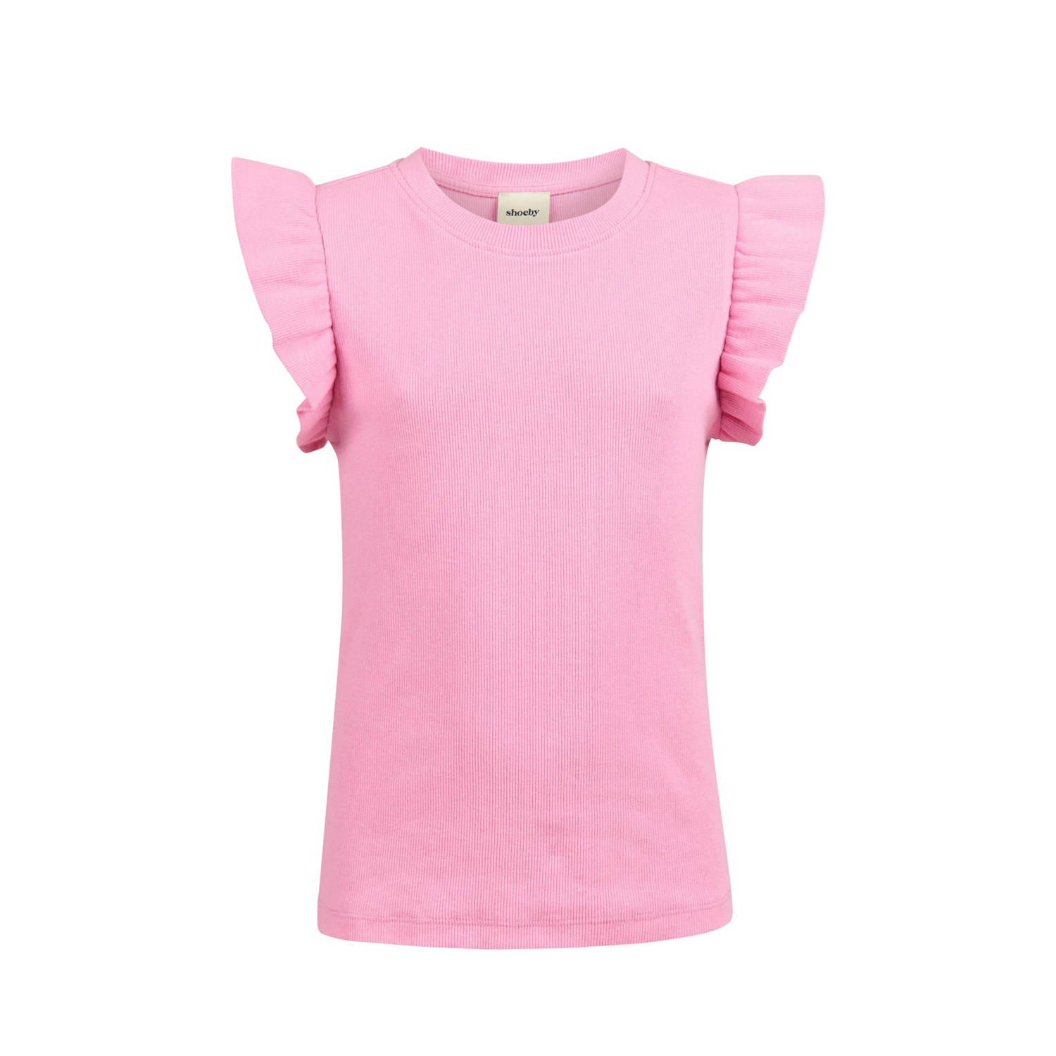Shoeby T-shirt met ruches roze Meisjes Stretchkatoen Ronde hals Effen 122 128