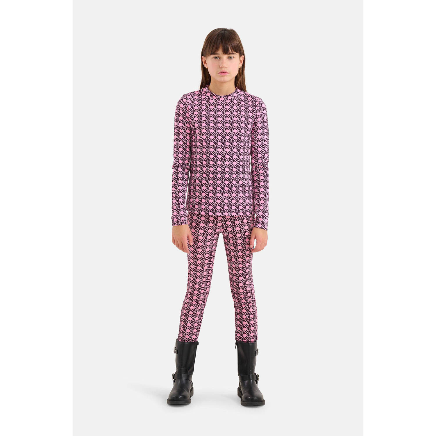 Shoeby high waist legging met all over print roze zwart