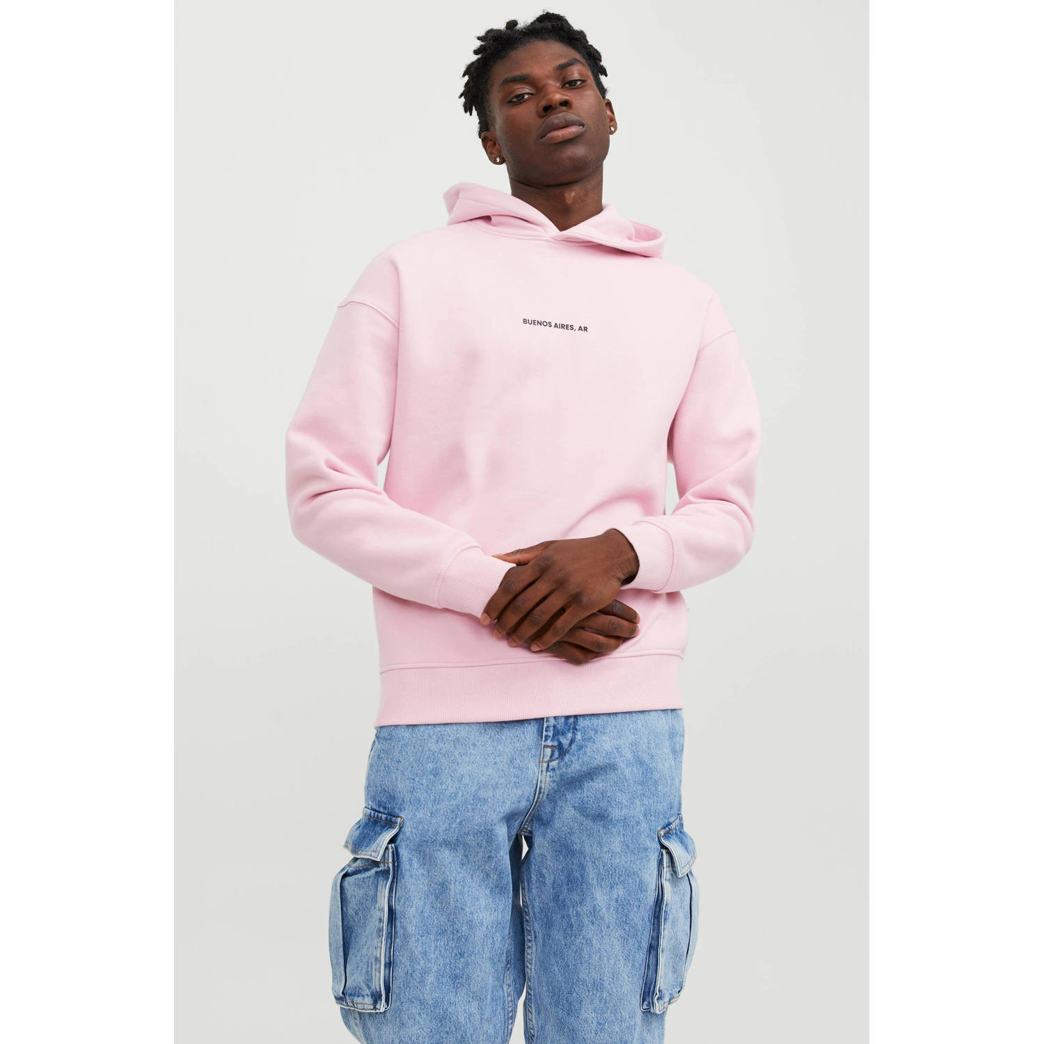 JACK & JONES ORIGINALS hoodie JORCAPITAL met backprint pink nectar