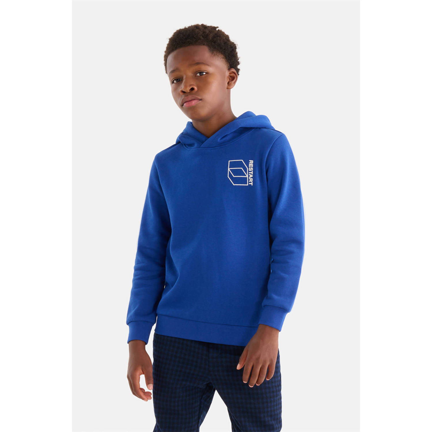 Shoeby hoodie met printopdruk kobaltblauw Sweater Printopdruk 110 116