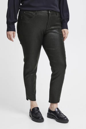 coated cropped high waist slim fit broek zwart