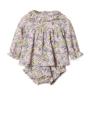 baby A-lijn jurk met all over print lila/paars/groen