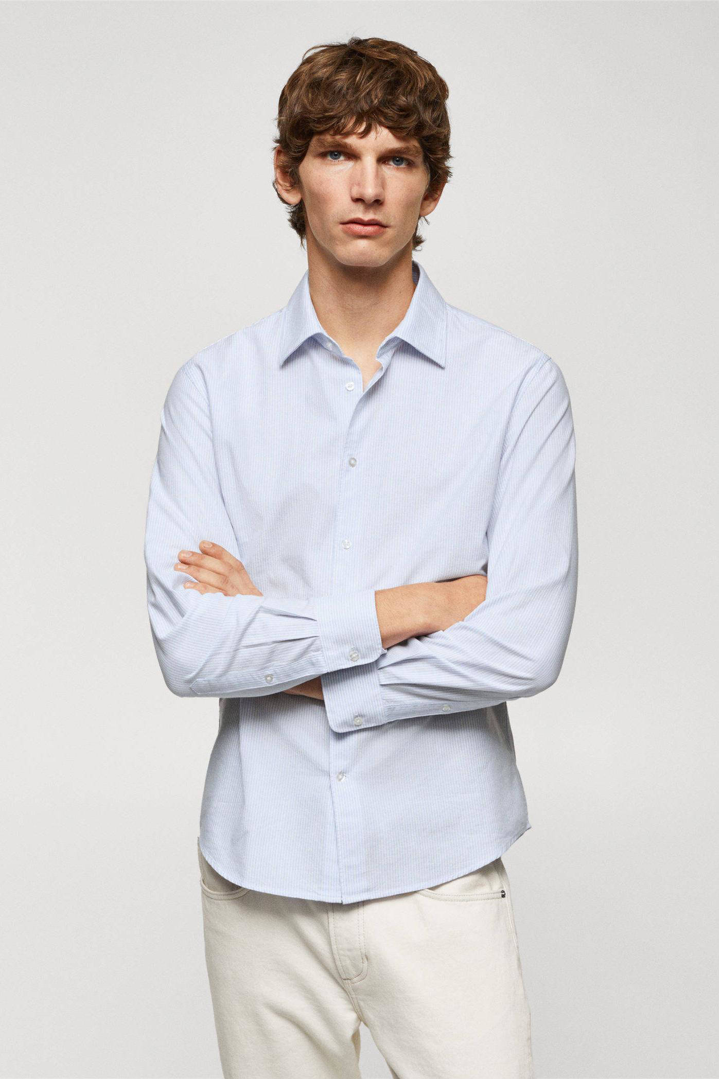 Herenshirt met lange mouwen, klassieke Franse manchetten, gestreept