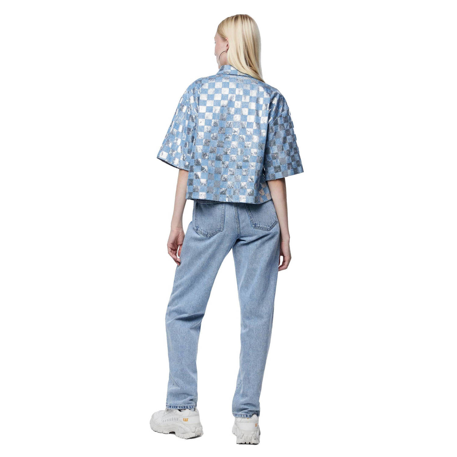 PIECES metallic blouse PCNELLIE met all over print blauw