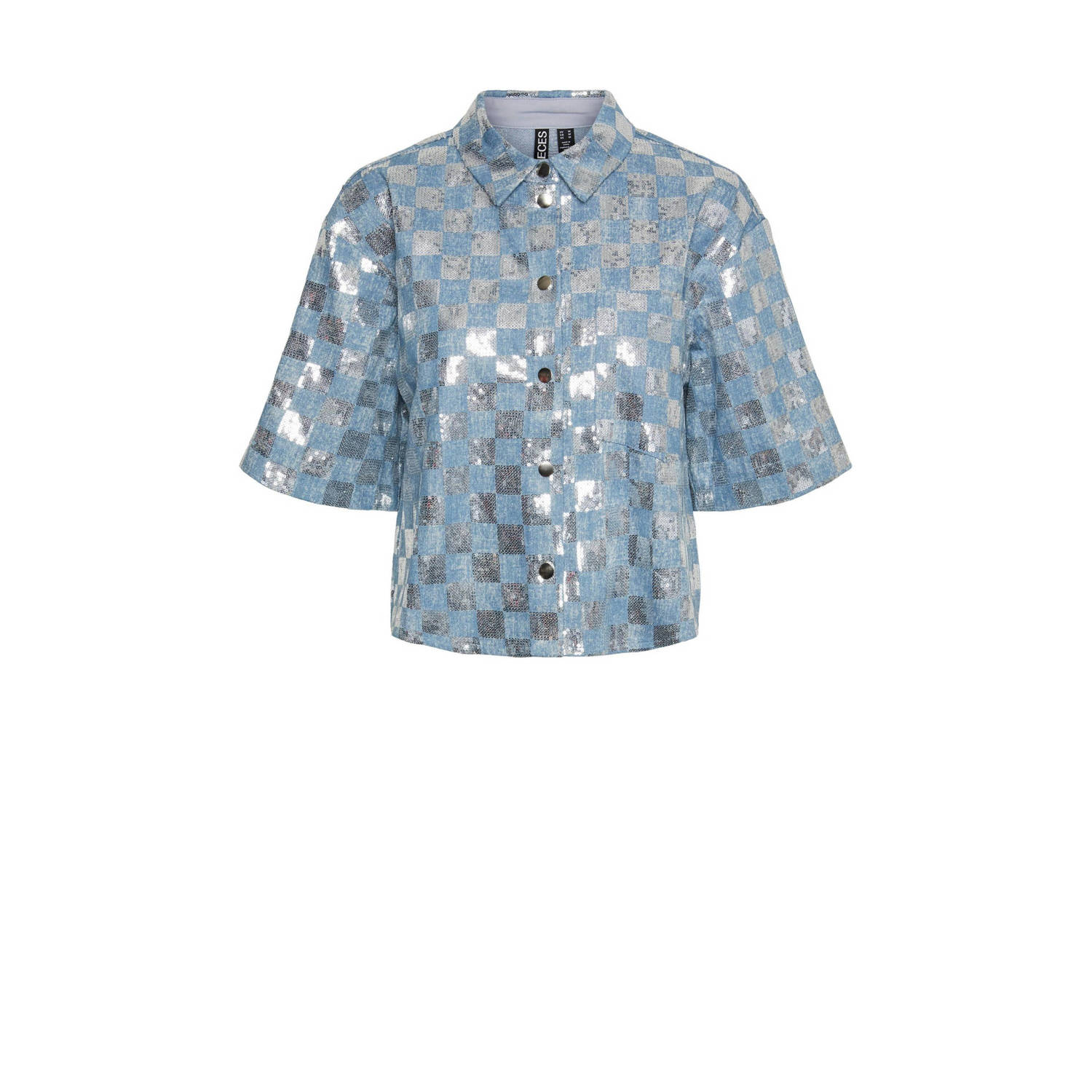 PIECES metallic blouse PCNELLIE met all over print blauw