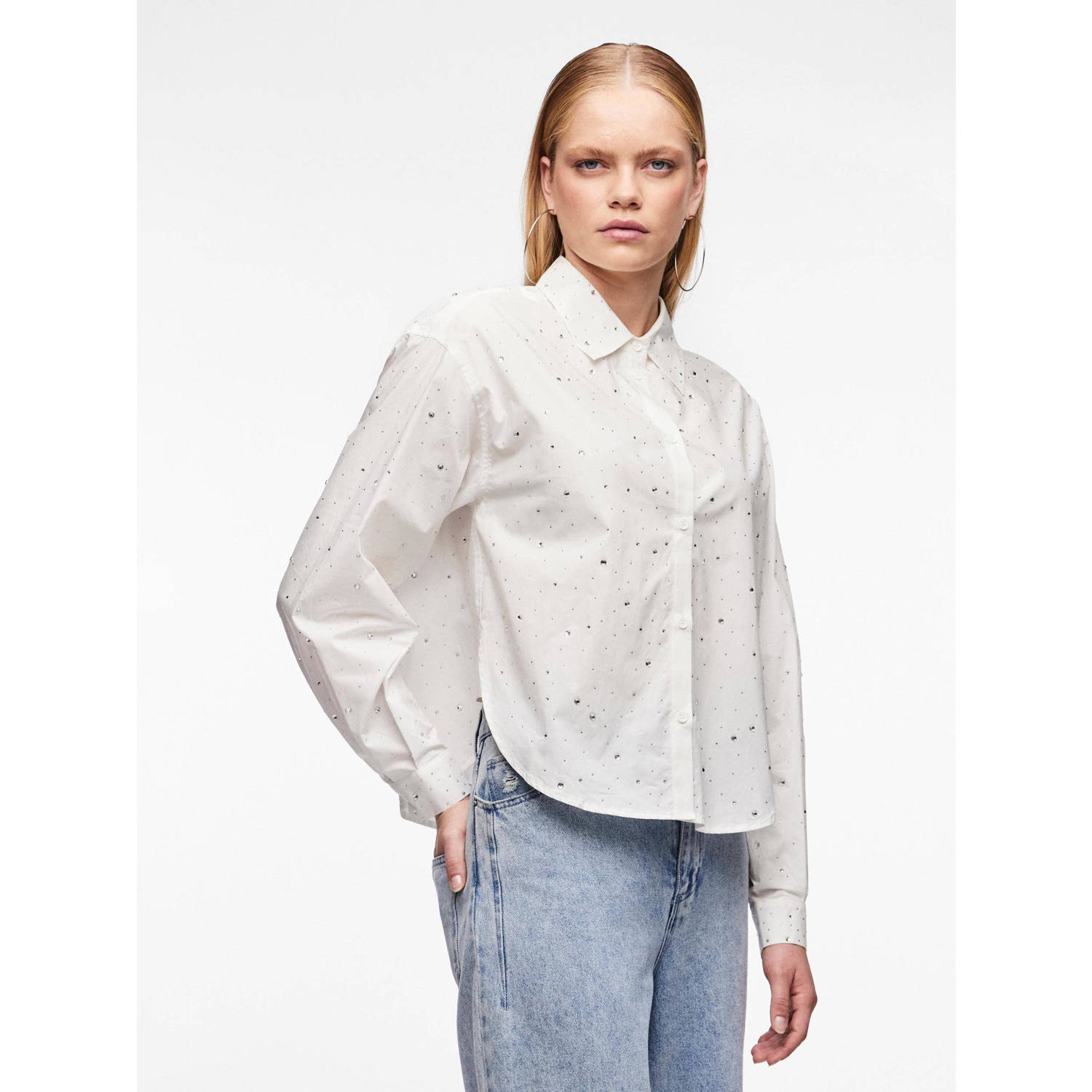 PIECES blouse PCNIKKI met studs wit