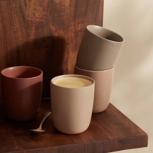 NOUS Living Hannah koffiemok (Ø8 cm) (250 ml) (set van 4) - lichttaupe, taupe, bruin, donkerbruin/rood