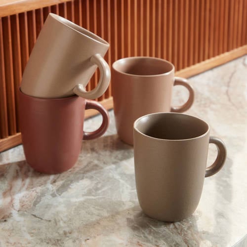 NOUS Living Hannah theemok (Ø8,5 cm) (300 ml) (set van 4) - lichttaupe, taupe, bruin, donkerbruin/rood