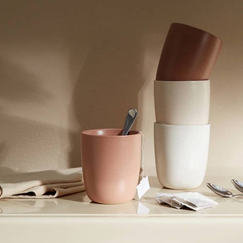NOUS Living Hannah koffiemok (Ø8 cm) (250 ml) (set van 4) - wit, offwhite, roze, lichtbruin