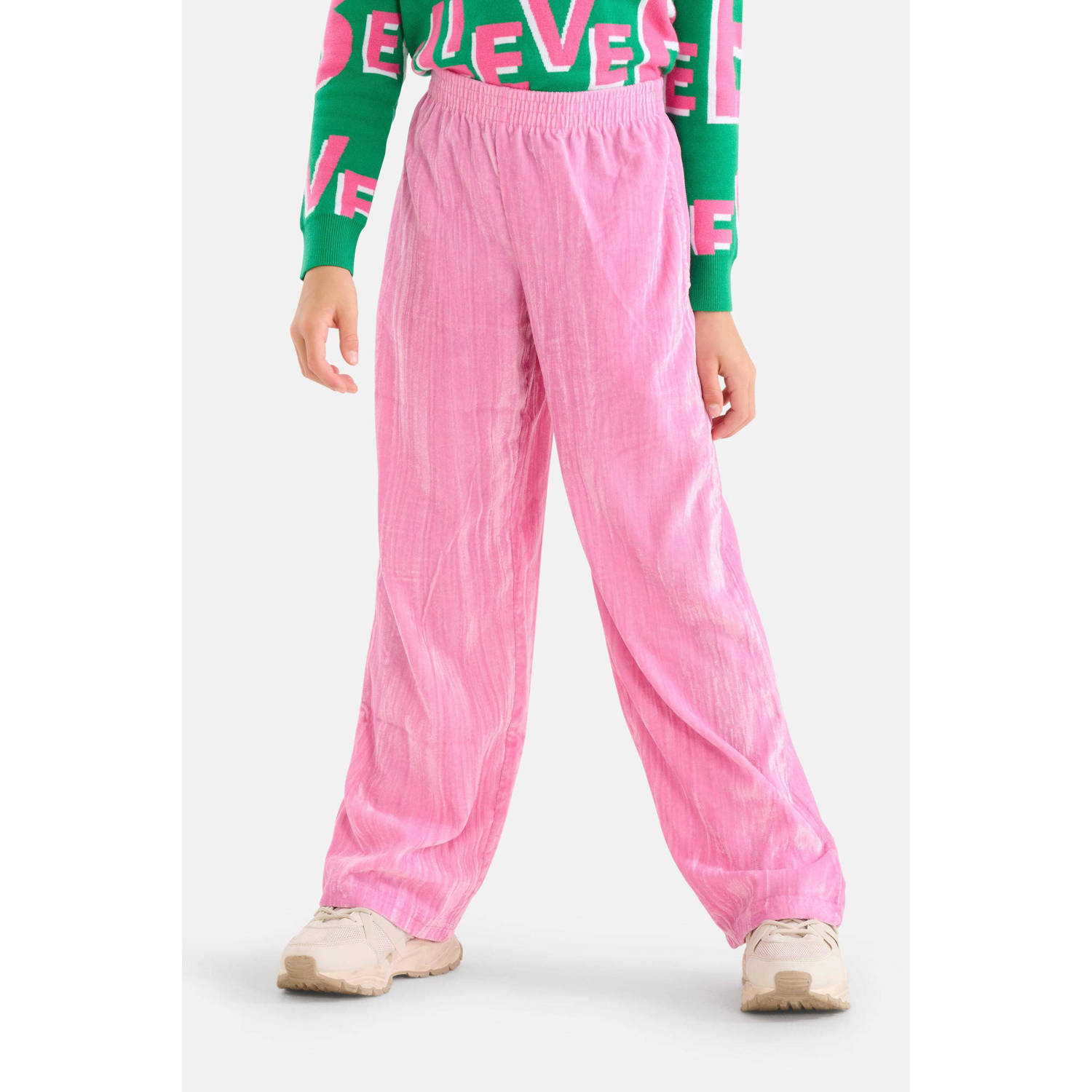 Shoeby fluwelen loose fit broek roze Meisjes Fluweel Effen 158 164