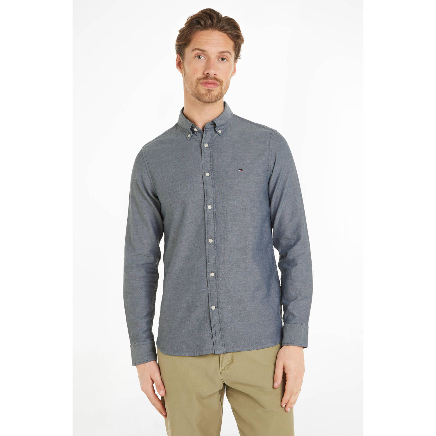Tommy Hilfiger slim fit overhemd FLEX DOBBY carbon navy